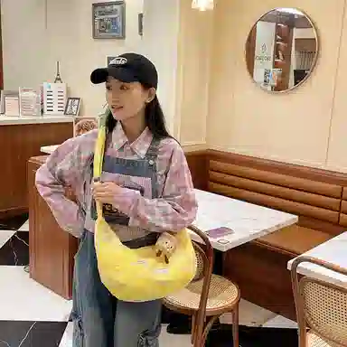單倉 韩版高颜值初高中学生大容量斜挎包时尚设计百搭手提包帆布包 帆布 手拎单肩包 女款 白色/粉色/黄色/黑色