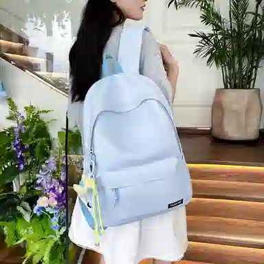 單倉 日韩系纯色简约设计轻便耐磨舒适背包初高中学生大容量通勤百搭书包 斜纹布 双肩包 常规 男女同款情侣款 黄色/绿色/蓝色/黑色