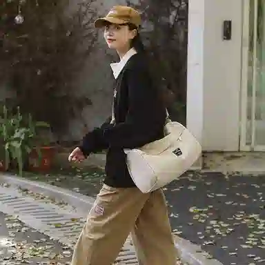 單倉 高级感简约休闲设计初高中学生通勤百搭 尼龙 手拎斜挎单肩包 男女同款情侣款 米白色/卡其色/绿色/黑色