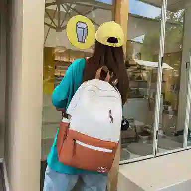 單倉 高颜值清新时尚简约字母设计通勤百搭背包初高中学生大容量轻便耐磨书包 尼龙 双肩包 常规 男女同款情侣款 棕色/蓝色/绿色/黑色