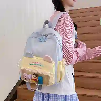 單倉 可爱韩系猫咪耳朵出游森系背包初高中学生大容量轻便耐磨书包黄色/粉色/蓝色/黑色  尼龙 双肩包痛包 常规 女款