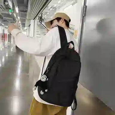 單倉 潮酷休闲大容量美式字母初高中学生短途旅行通勤 尼龙 书包背包双肩包 男女同款情侣款 灰色/卡其色/蓝色/红色