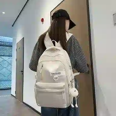 單倉 高颜值简约字母设计学院风通勤百搭背包初高中学生大容量轻便耐磨书包 尼龙 双肩包 常规 男女同款情侣款 白色/粉色/蓝色/黑色