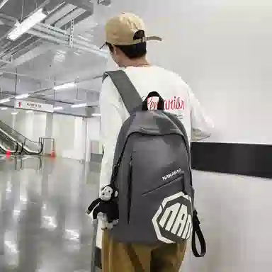 單倉 潮酷休闲大容量美式字母初高中学生短途旅行通勤 尼龙 书包背包双肩包 男女同款情侣款 灰色/卡其色/蓝色/红色