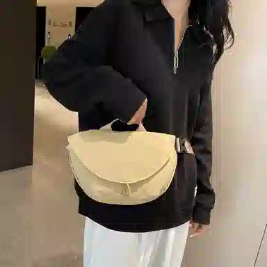 單倉 休闲简约轻便运动 尼龙布 斜挎包 男女同款情侣款 米白色/黑色/紫色/卡其色/绿色