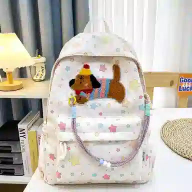 單倉 可爱腊肠狗波点初高中学生书包百搭背包 尼龙 双肩包 常规 女款 多色