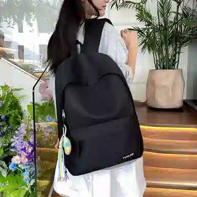 單倉 日韩系纯色简约设计轻便耐磨舒适背包初高中学生大容量通勤百搭书包 斜纹布 双肩包 常规 男女同款情侣款 黄色/绿色/蓝色/黑色