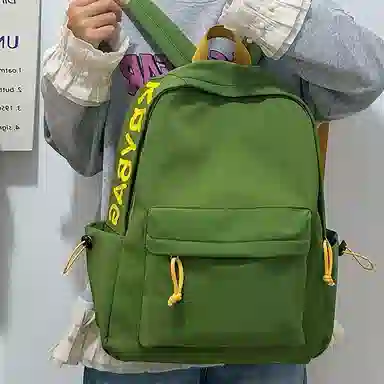 單倉 日韩系小众字母设计通勤百搭背包初高中学生大容量轻便耐磨书包 尼龙 双肩包 常规 男女同款情侣款 粉色/蓝色/绿色/卡其色/黑色