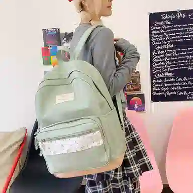 單倉 高颜值小清新印花设计通勤百搭学院风背包初高中轻便耐磨 尼龙布 双肩包 女款 白色/粉色/蓝色/绿色/黑色