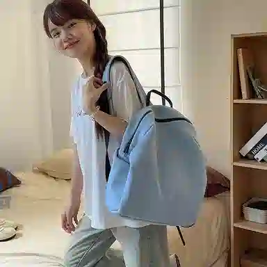 單倉 日系简约时尚设计通勤百搭学院风背包初高中学生大容量轻便耐磨书包 网格布 双肩包 常规 男女同款情侣款 白色/蓝色/卡其色/黑色