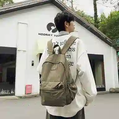 單倉 简约时尚简约设计轻便耐磨学院风背包大容量通勤百搭书包 尼龙 双肩包 常规 男女同款情侣款 米白色/卡其色/绿色/黑色