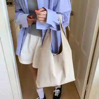 單倉 纯色简约优雅设计轻便耐磨学院风腋下斜挎包初高中学生大容量通勤百搭手提包 布 单肩包 常规 女款 白色/黑色/黄色/蓝色/粉色