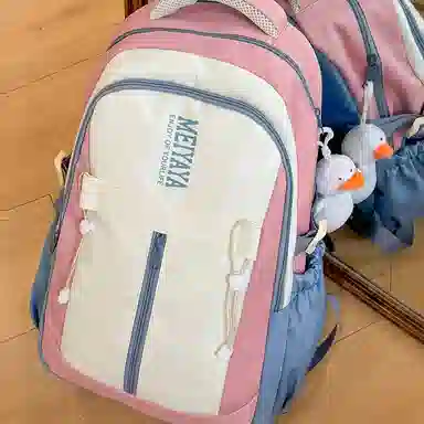 單倉 小众设计初高中学生大容量书包韩版撞色背包 尼龙 双肩包 常规 男女同款情侣款 深蓝色/黑色/粉红色/酒红色/黄色/薄荷绿色