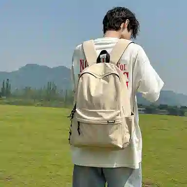 單倉 高颜值字母简约设计学院风通勤百搭背包初高中学生大容量轻便耐磨背包 尼龙 双肩包 常规 男女同款情侣款 白色/卡其色/灰色/黑色