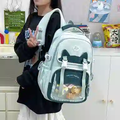單倉 时尚潮流可爱甜美高级舒适轻便耐磨学院风背包初高中学生大容量通勤百搭书包 斜纹布 双肩包 常规 女款 粉色/紫色/蓝色/绿色/黑色