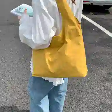 單倉 纯色简约优雅设计轻便耐磨学院风腋下斜挎包初高中学生大容量通勤百搭手提包 布 单肩包 常规 女款 白色/黑色/黄色/蓝色/粉色