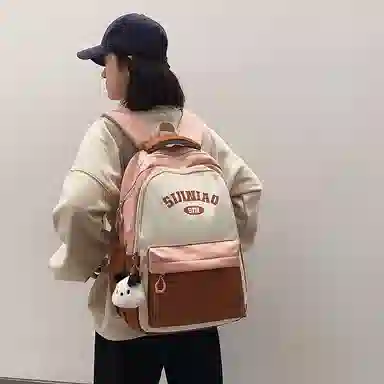 單倉 学院风通勤百搭背包初高中学生大容量轻便耐磨书包 尼龙 双肩包 常规 男女同款情侣款 粉色/蓝色/红蓝色/绿色/卡其色/黑色