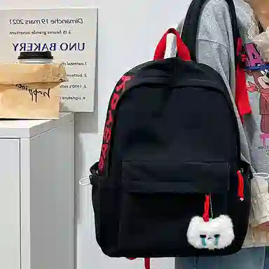 單倉 日韩系小众字母设计通勤百搭背包初高中学生大容量轻便耐磨书包 尼龙 双肩包 常规 男女同款情侣款 粉色/蓝色/绿色/卡其色/黑色
