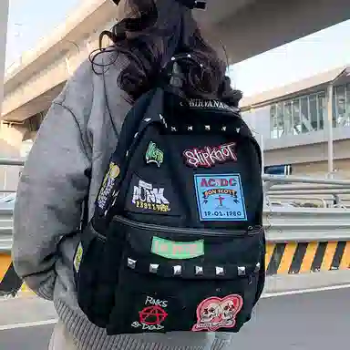 單倉 潮流小众个性通勤百搭学院风背包初高中轻便耐磨 帆布 双肩包 男女同款情侣款 多色