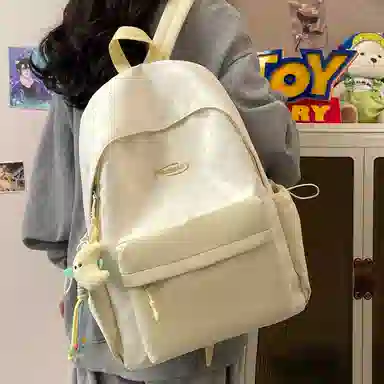 單倉 高颜值星星印花设计通勤百搭学院风背包初高中学生大容量轻便耐磨书包 尼龙布 双肩包 常规 女款 粉色/蓝色/黄色/绿色/黑色