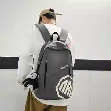 單倉 潮酷休闲大容量美式字母初高中学生短途旅行通勤 尼龙 书包背包双肩包 男女同款情侣款 灰色/卡其色/蓝色/红色