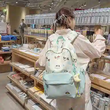 單倉 高颜值印花设计学院风轻便耐磨书包初高中学生大容量通勤百搭背包 尼龙 双肩包 常规 男女同款情侣款 黑色/粉色/蓝色/绿色/黄色