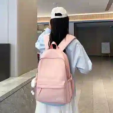 單倉 日系通勤百搭字母设计书包初高中学生大容量通勤百搭书包 尼龙 双肩包 常规 男女同款情侣款 粉色/紫色/黄色/蓝色/卡其色/黑色