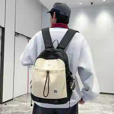 單倉 日系简约小众设计初高中学生大容量书包高颜值通勤百搭轻便背包 尼龙 双肩包 男女同款情侣款 黑色/果绿色/棕色/蓝色/橘色