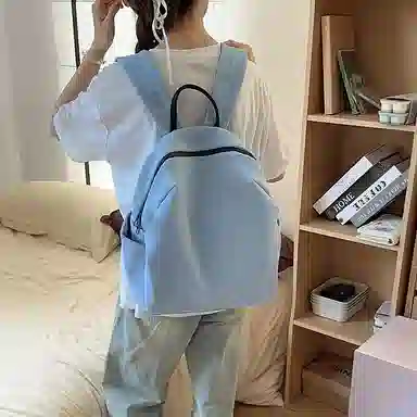 單倉 日系简约时尚设计通勤百搭学院风背包初高中学生大容量轻便耐磨书包 网格布 双肩包 常规 男女同款情侣款 白色/蓝色/卡其色/黑色