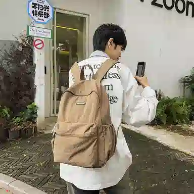 單倉 简约时尚简约设计轻便耐磨学院风背包大容量通勤百搭书包 尼龙 双肩包 常规 男女同款情侣款 米白色/卡其色/绿色/黑色