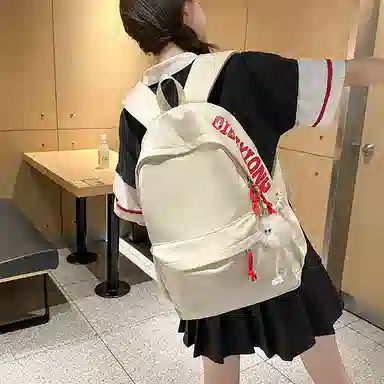 單倉 日系简约时尚大容量通勤百搭轻便 尼龙 双肩包 男女同款情侣款 白色/蓝色/红色/黑色