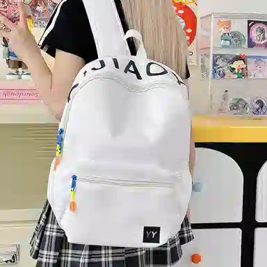 單倉 简约潮流设计学院风通勤百搭背包初高中学生大容量轻便耐磨书包 尼龙 双肩包 常规 男女同款情侣款 白色/粉色/蓝色/黑色