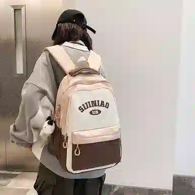 單倉 学院风通勤百搭背包初高中学生大容量轻便耐磨书包 尼龙 双肩包 常规 男女同款情侣款 粉色/蓝色/红蓝色/绿色/卡其色/黑色