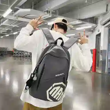 單倉 潮酷休闲大容量美式字母初高中学生短途旅行通勤 尼龙 书包背包双肩包 男女同款情侣款 灰色/卡其色/蓝色/红色