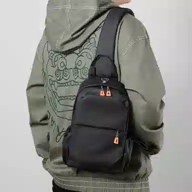 單倉 潮流简约日常通勤骑行商务轻便 尼龙 胸包 常规 男款 灰色/黑色