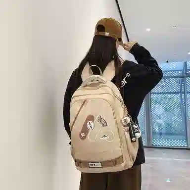 單倉 高颜值美式高街学院风初高中学生时尚潮流 尼龙 书包背包双肩包 常规 男女同款情侣款 多色