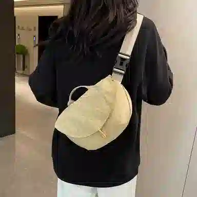 單倉 休闲简约轻便运动 尼龙布 斜挎包 男女同款情侣款 米白色/黑色/紫色/卡其色/绿色