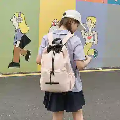 單倉 高级感时尚简约设计旅行通勤百搭背包初高中学生轻便耐磨书包 尼龙 双肩包 常规 男女同款情侣款 粉色/蓝色/黄色/绿色/黑色