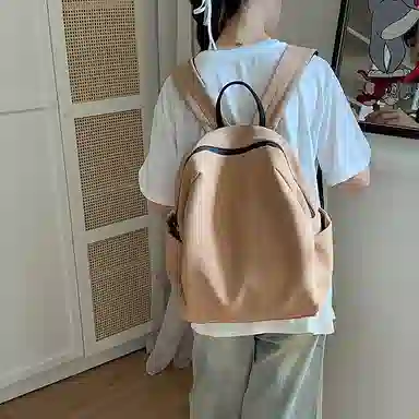 單倉 日系简约时尚设计通勤百搭学院风背包初高中学生大容量轻便耐磨书包 网格布 双肩包 常规 男女同款情侣款 白色/蓝色/卡其色/黑色