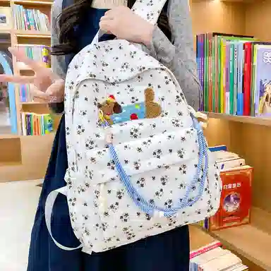 單倉 可爱腊肠狗波点初高中学生书包百搭背包 尼龙 双肩包 常规 女款 多色