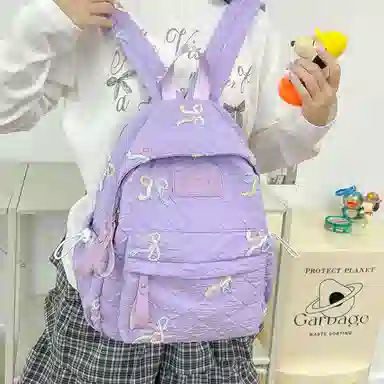 單倉 小众学院风蝴蝶结高颜值百搭旅行 复合布 双肩包 女款 多色