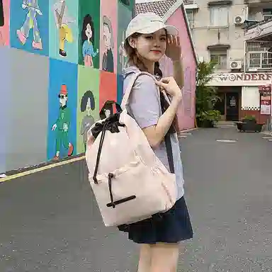 單倉 高级感时尚简约设计旅行通勤百搭背包初高中学生轻便耐磨书包 尼龙 双肩包 常规 男女同款情侣款 粉色/蓝色/黄色/绿色/黑色