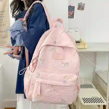 單倉 小众学院风蝴蝶结高颜值百搭旅行 复合布 双肩包 女款 多色