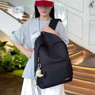 單倉 日韩系纯色简约设计轻便耐磨舒适背包初高中学生大容量通勤百搭书包 斜纹布 双肩包 常规 男女同款情侣款 黄色/绿色/蓝色/黑色