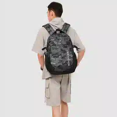 單倉 潮流通勤百搭时尚设计学院风背包初高中学生大容量轻便耐磨书包 牛津布 双肩包 常规 男女同款情侣款 迷彩灰/黄色/黑色/灰色