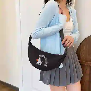 單倉 通勤轻便单肩腋下包休闲可爱百搭 尼龙布 斜挎包 女款 米白色/黑色/卡其色/湖蓝色/粉色