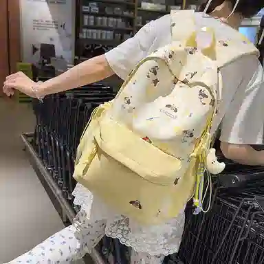 單倉 高颜值印花设计学院风轻便耐磨书包初高中学生大容量通勤百搭背包 尼龙 双肩包 常规 男女同款情侣款 黑色/粉色/蓝色/绿色/黄色