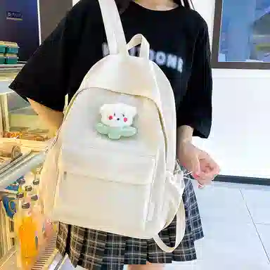 單倉 日系极简风纯色简约通勤百搭 尼龙 双肩包 常规 女款 多色