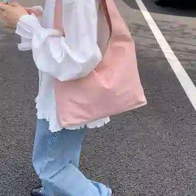 單倉 纯色简约优雅设计轻便耐磨学院风腋下斜挎包初高中学生大容量通勤百搭手提包 布 单肩包 常规 女款 白色/黑色/黄色/蓝色/粉色