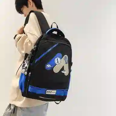 單倉 高颜值美式高街学院风初高中学生时尚潮流 尼龙 书包背包双肩包 常规 男女同款情侣款 多色